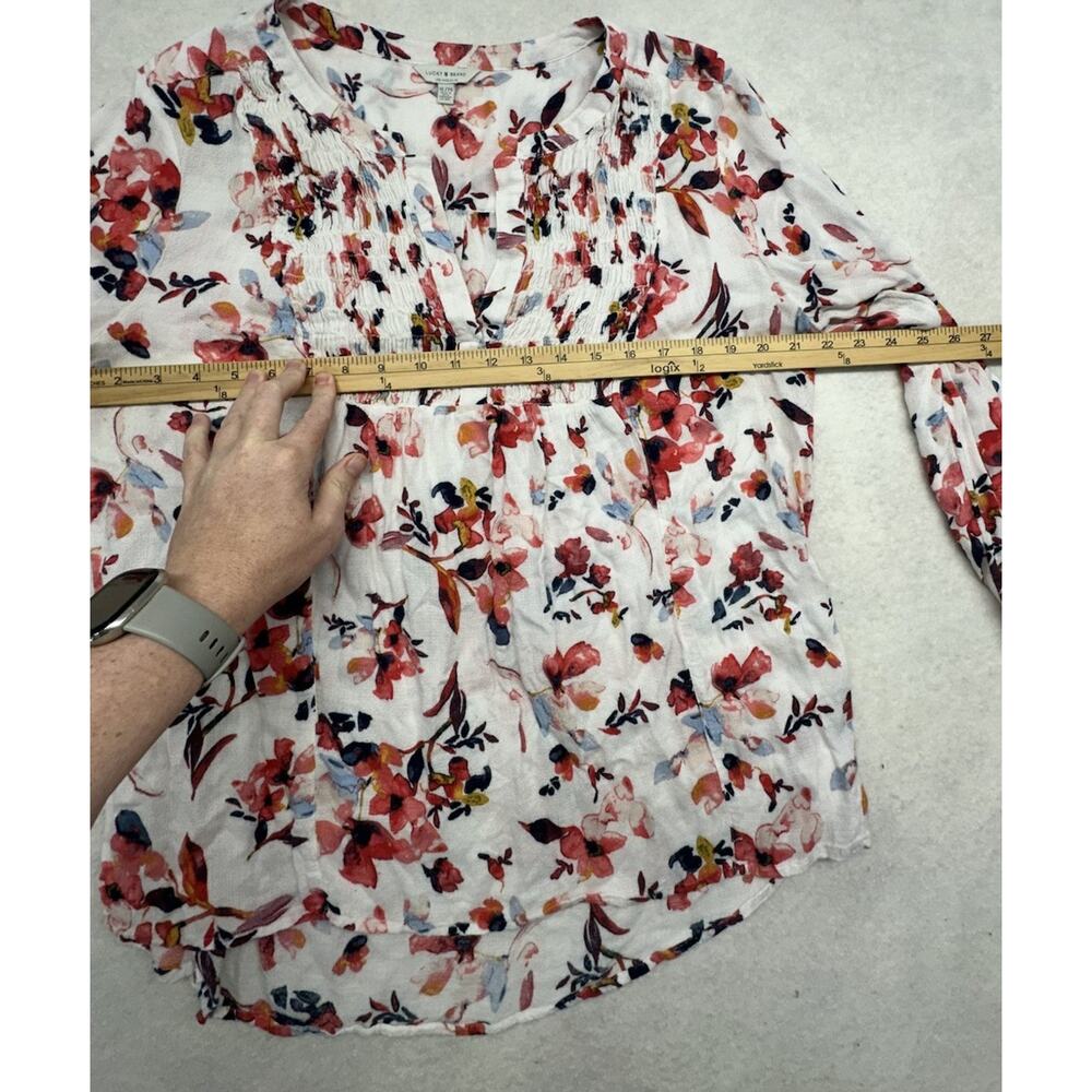 Lucky Brand Blouse Womens Size XL Long Sleeve White Floral Smocked 100% Viscose - Picture 5 of 9